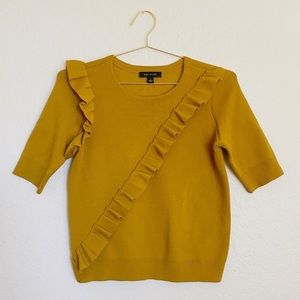 ANN TAYLOR Mustard Heavy Knit Ruffle Top Sz M